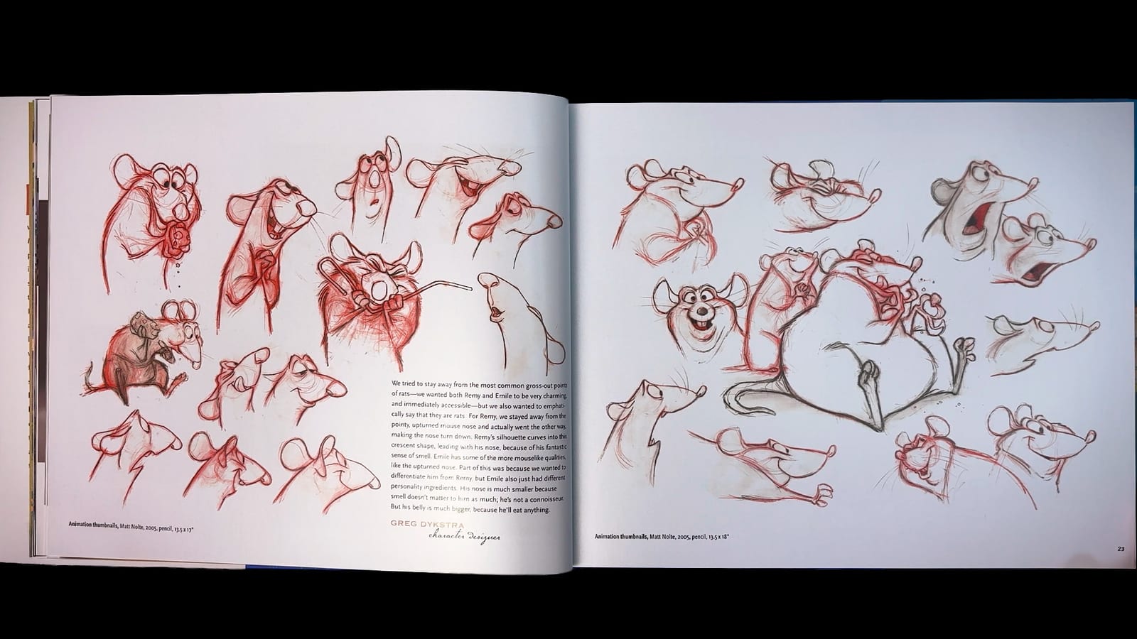 Character design pages for Remy and the rats of Ratatouille