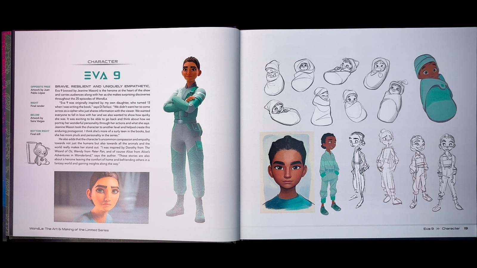 WondLa book spread — Eva 9 character page
