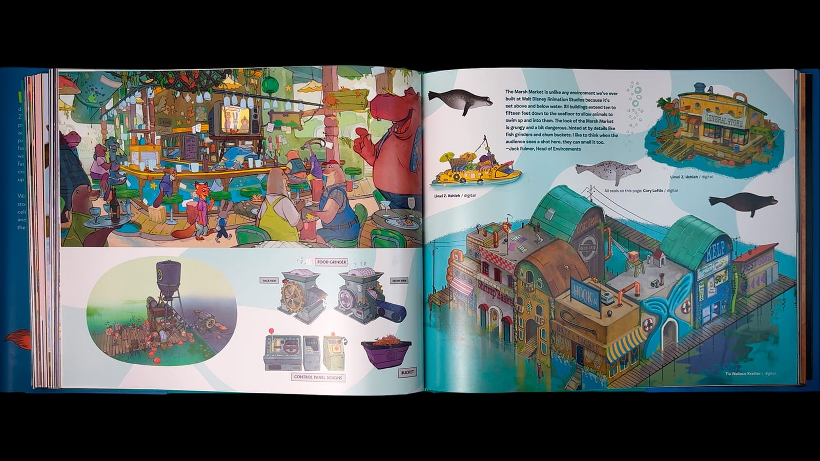 Zootopia 2 book spread — Marsh Market vendors